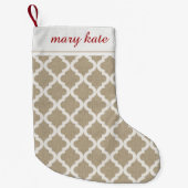 Petite Chaussette De Noël Faux Burlap rustique et Quatrefoil Marocain blanc (Devant)