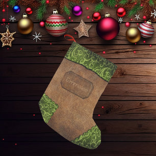 Petite Chaussette De Noël Faux Green Monogramme Brown Cuir