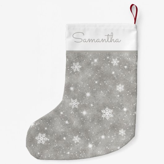 Petite Chaussette De Noël Faux Silver Parties scintillant Snowflakes Étoiles (Dos)
