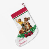 Petite Chaussette De Noël Femme En Cheval Avec Serre Joyeux Noël (Dos (Accrochage))