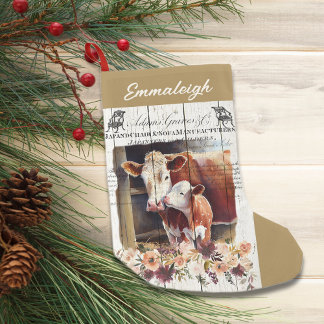 Petite Chaussette De Noël Ferme Floral Hereford Vaches Noël Stocker