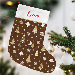 Petite Chaussette De Noël Festif Arbre de Noël Nom personnalisé Brown