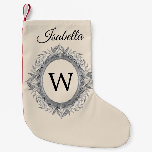 Petite Chaussette De Noël Festif vacances Silvery Feuilles Wreath Monogramme (Devant)