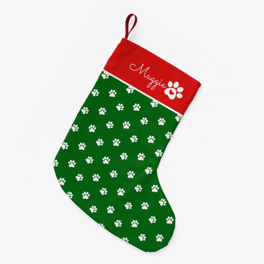 Petite Chaussette De Noël Festive Dog Paw Print Custom Name (Devant (Accrochage))