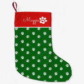 Petite Chaussette De Noël Festive Dog Paw Print Custom Name (Devant)