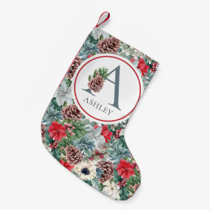 Petite Chaussette De Noël Festive Foliage Festive Floral Initial Nom personn
