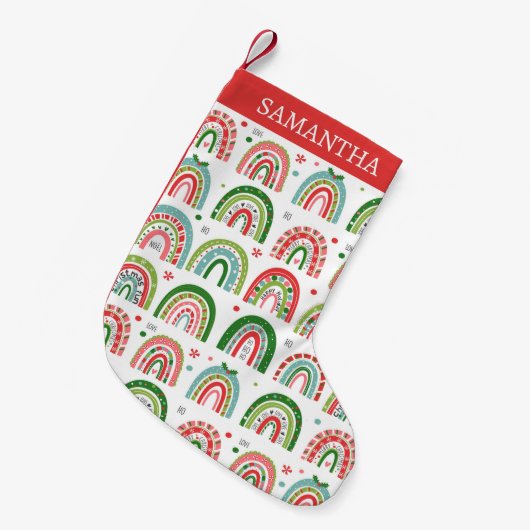 Petite Chaussette De Noël Festive Modern Rainbow Pattern Personalised (Devant (Accrochage))
