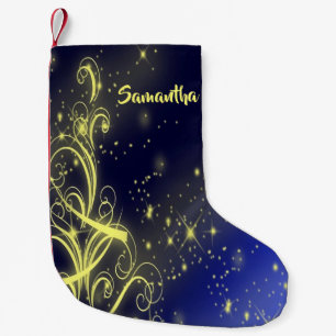 Petite Chaussette De Noël Fête de Noël Arbre d'or Étoiles Marine Fêtes Bleue