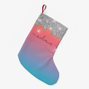 Petite Chaussette De Noël Fête de Noël personnalisée ombrée monogramme argen