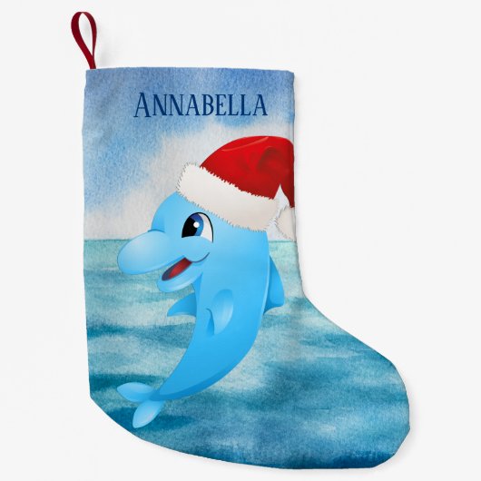 Petite Chaussette De Noël fête Noël dauphin ajouter nom plage (Devant)