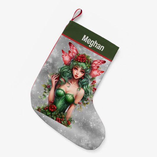 Petite Chaussette De Noël fêter Noël aquarelle fée ajouter le nom (Devant (Accrochage))
