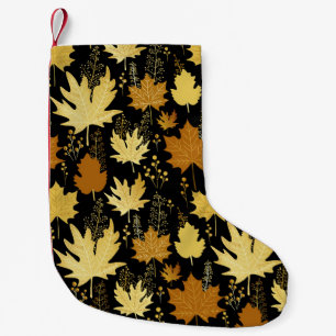 Petite Chaussette De Noël Feuillage doré, motif vintage sans couture.