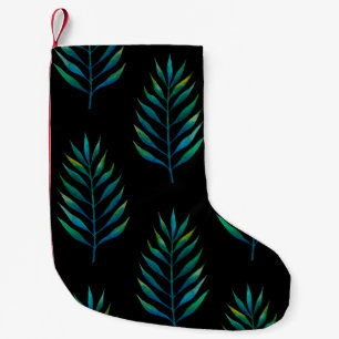Petite Chaussette De Noël Feuilles d'aquarelle verte sur un arrière - plan n