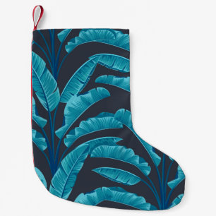 Petite Chaussette De Noël Feuilles de bananes : Motif tropical Vintage.