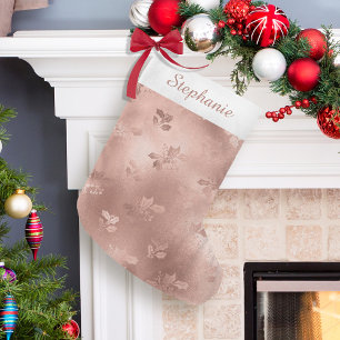 Petite Chaussette De Noël Feuilles de houx de Noël en or rose personnalisées