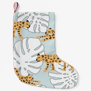 Petite Chaussette De Noël Feuilles de palmiers léopards tropicaux, e