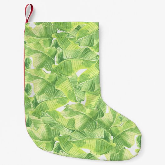 Petite Chaussette De Noël Feuilles exotiques : Aquarelle transparente (Devant)