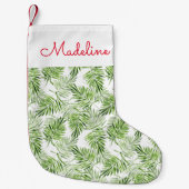 Petite Chaussette De Noël Feuilles Green Palm| Ajouter votre nom (Devant)