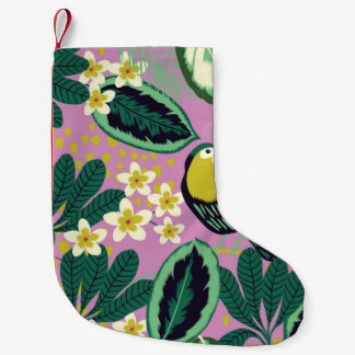 Petite Chaussette De Noël Feuilles tropicaux, fleurs et toucan oiseau transp