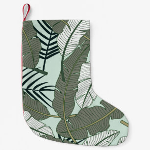 Petite Chaussette De Noël Feuilles tropicaux : Motif naturel sans couture.