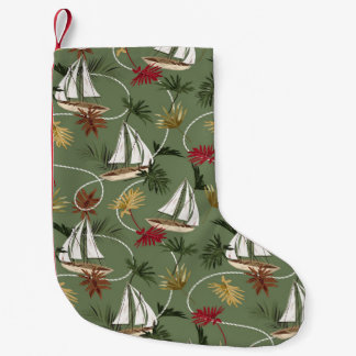 Petite Chaussette De Noël feuilles tropicaux vintages, bateau et corde à voi