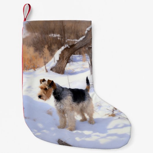 Petite Chaussette De Noël Fil Fox Terrier Laisser neiger Noël (Devant)