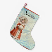 Petite Chaussette De Noël Fille de Noël victorienne en fourrure rouge mantea (Devant (Accrochage))