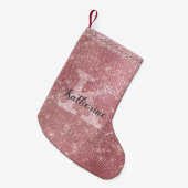 Petite Chaussette De Noël Fille Dusty Rose Gold Sparkle Fun Monogramme de va (Devant (Accrochage))