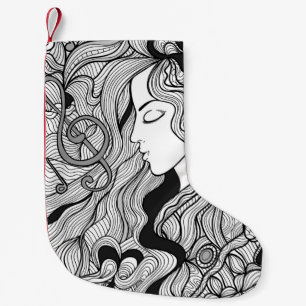 Petite Chaussette De Noël Fille et musique. Illustration vintage. Sortie noi