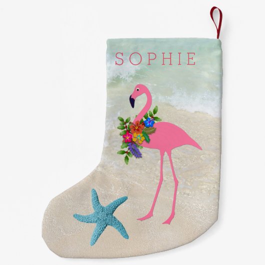 Petite Chaussette De Noël Filles Flamant rose rose double face (Dos)