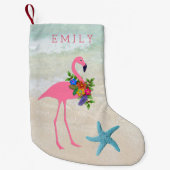 Petite Chaussette De Noël Filles Flamant rose rose double face (Devant)