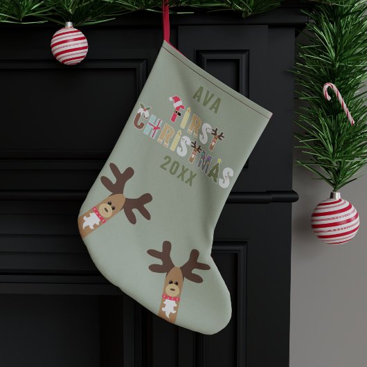 Petite Chaussette De Noël Filles Jote Reindeer Vert Premier Noël Stocker