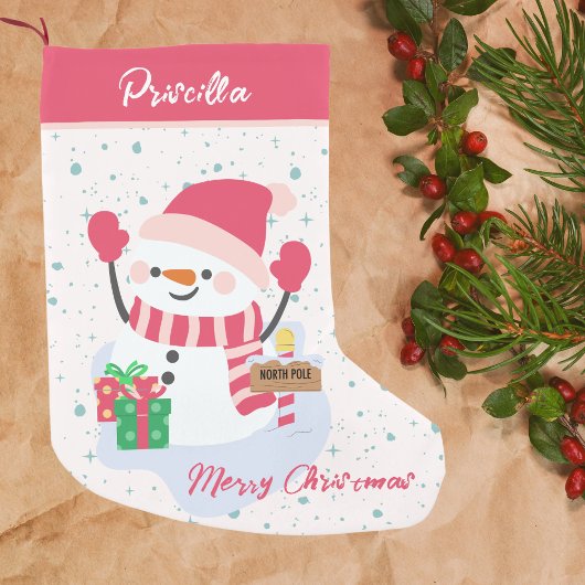 Petite Chaussette De Noël Filles mignonnes rose Happy Snowman Northpole