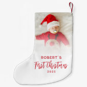 Petite Chaussette De Noël First Christmas Script Baby Photo personnalisée (Dos)