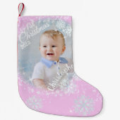 Petite Chaussette De Noël Flacons de neige brillants rose (Devant)
