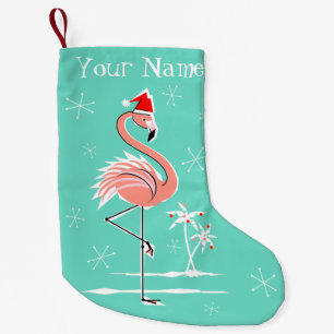 Petite Chaussette De Noël Flamant rose de Noël Nom semis recto verso