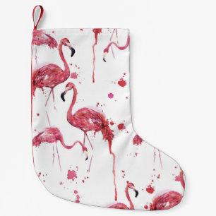 Petite Chaussette De Noël Flamant rose motif aquarelle, design dynamique.