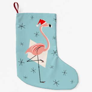 Petite Chaussette De Noël Flamant rose Père Noël Blue stockage