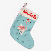 Petite Chaussette De Noël Flamant rose Père Noël Nom bleu stockant un côté (Devant (Accrochage))