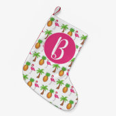 Petite Chaussette De Noël Flamant rose rose Tropical Island Palm Tree Ananas (Devant (Accrochage))