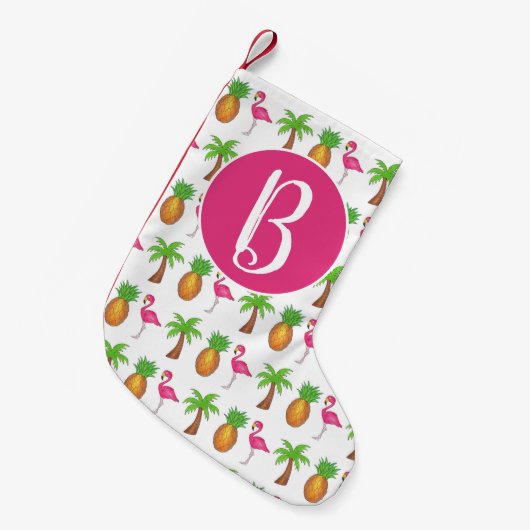 Petite Chaussette De Noël Flamant rose rose Tropical Island Palm Tree Ananas (Devant (Accrochage))
