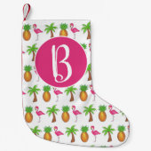 Petite Chaussette De Noël Flamant rose rose Tropical Island Palm Tree Ananas (Devant)