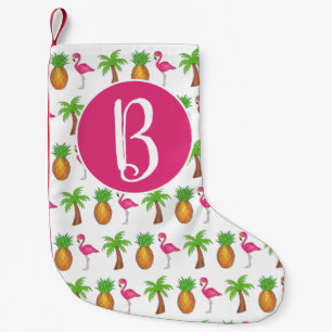 Petite Chaussette De Noël Flamant rose rose Tropical Island Palm Tree Ananas