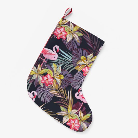 Petite Chaussette De Noël Flamant rose Tropical : Motif sans couture d'été (Devant (Accrochage))