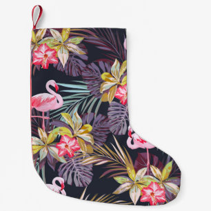 Petite Chaussette De Noël Flamant rose Tropical : Motif sans couture d'été