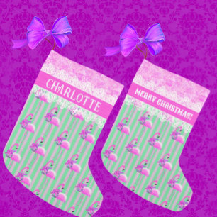 Petite Chaussette De Noël Flamant rose vert doux violet rose Customisé