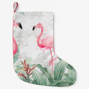 Petite Chaussette De Noël flamants roses en plantes tropicaux sur un dos tex