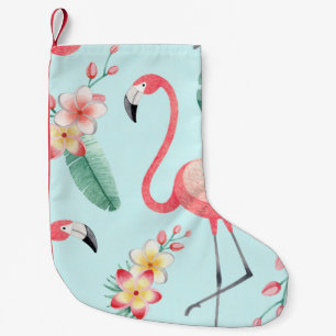 Petite Chaussette De Noël Flamants roses Fleurs tropicales Motif aquarelle