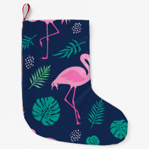 Petite Chaussette De Noël flamants roses, palmiers tropicaux, couteaux dessi
