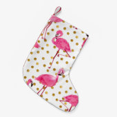 Petite Chaussette De Noël Flamants roses, points dorés, aquarelle. (Devant (Accrochage))